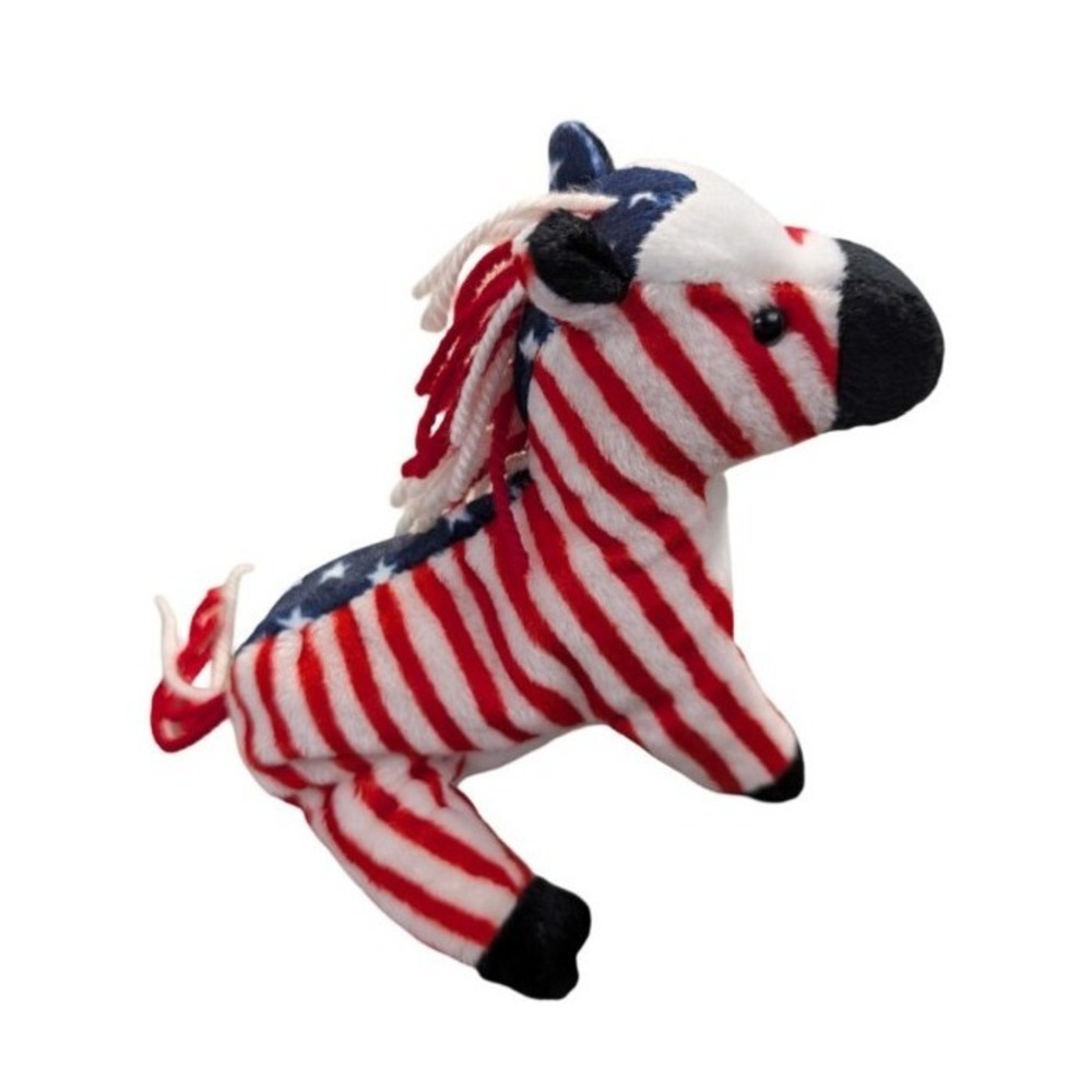 Ty Beanie Baby Lefty Donkey 2000 Patriotic Red White Blue Plush 6" USA